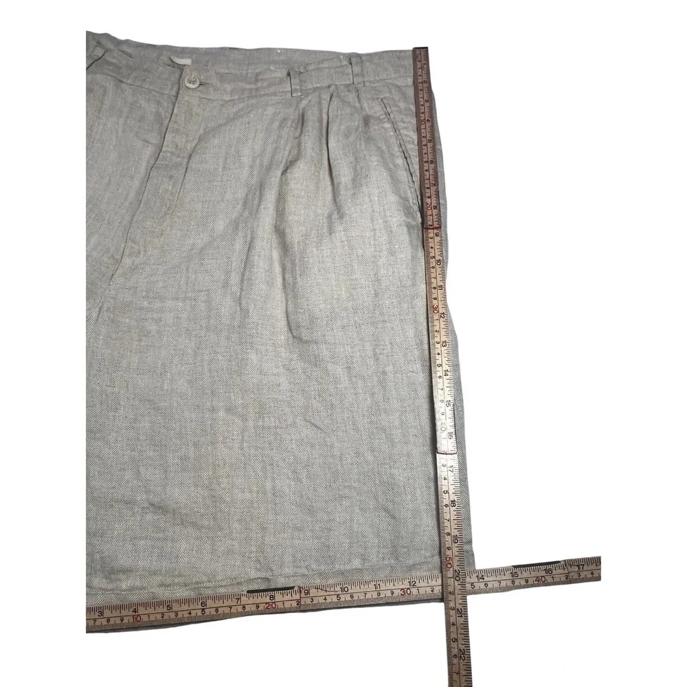 Greg Peters Linen Shorts Beige Herringbone Pleated Cuffed Summer Coastal Size 42